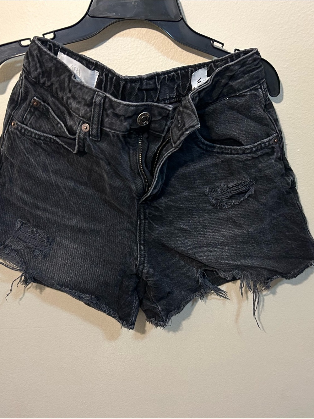 Zara Black Distressed Denim Shorts